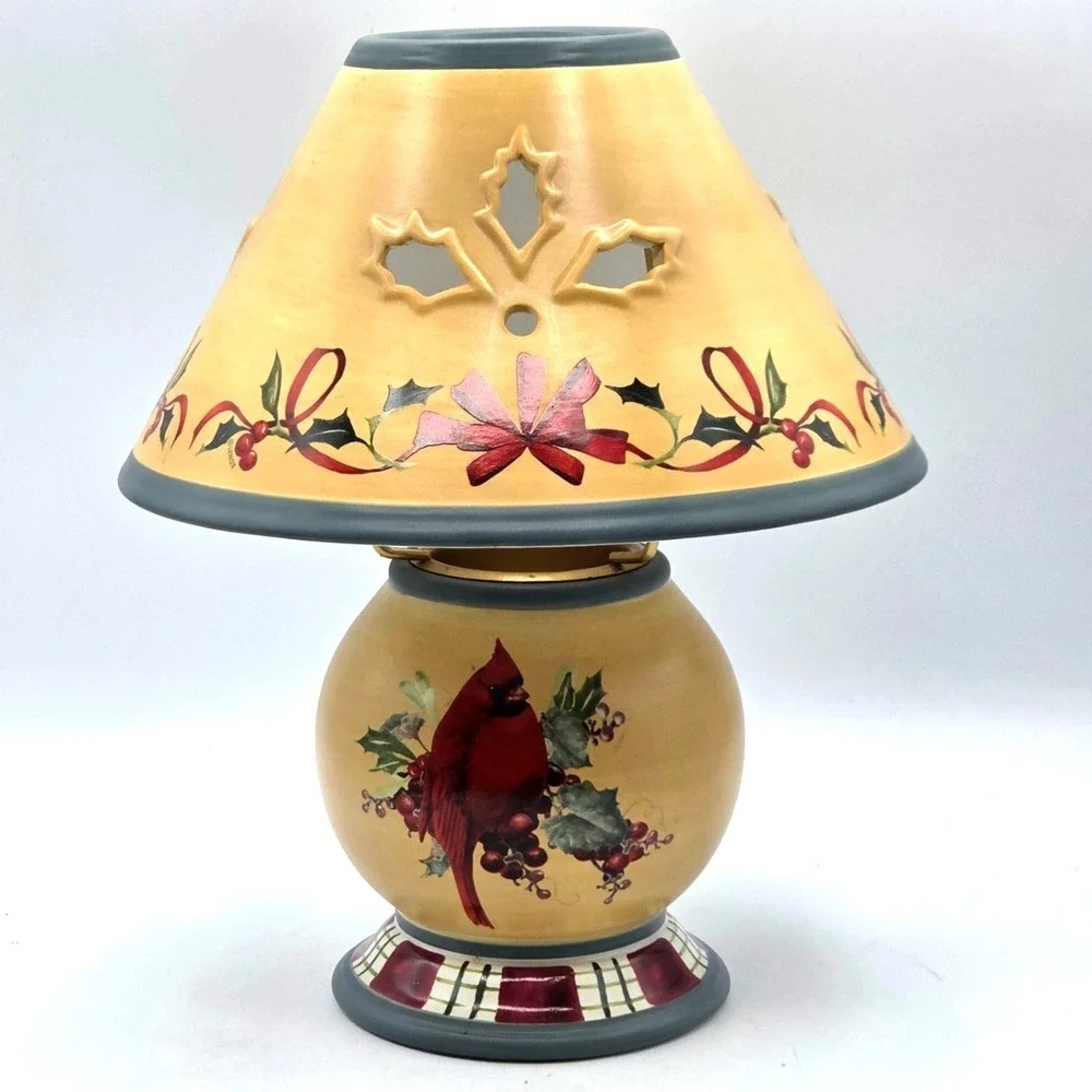 Lenox Winter Greetings Everyday Cardinal Holly 2 Piece‎ Candle Votive Holder NOS
